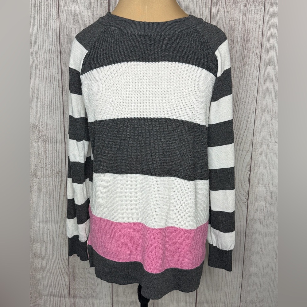 Poof! Women's Black, White, and Pink Striped Sweater Plus Size
